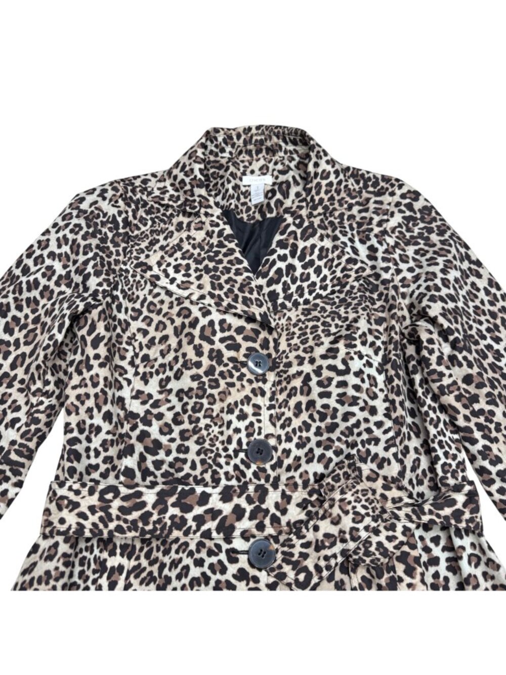 Chico's Women's Leopard Print Belted Trench Raincoat Button Closure Size 1 /US M - Picture 4 of 9